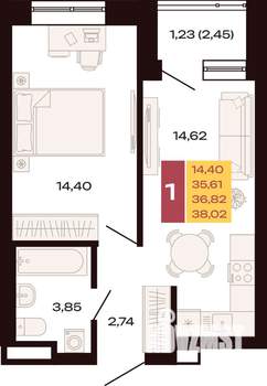 1-к квартира, вторичка, 38м2, 3/30 этаж