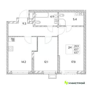 2-к квартира, вторичка, 64м2, 4/31 этаж