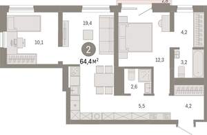 2-к квартира, вторичка, 64м2, 7/8 этаж