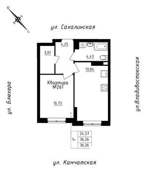 1-к квартира, строящийся дом, 36м2, 22/25 этаж