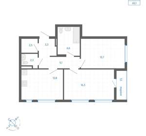 2-к квартира, вторичка, 65м2, 9/32 этаж