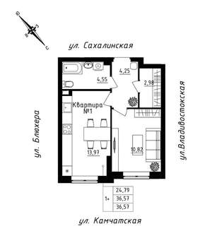 1-к квартира, строящийся дом, 37м2, 1/25 этаж