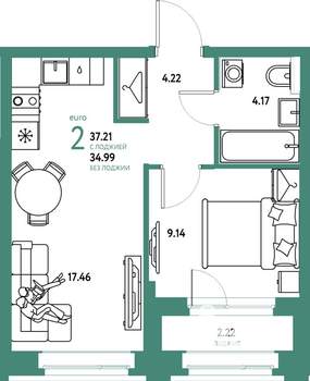2-к квартира, вторичка, 37м2, 5/24 этаж