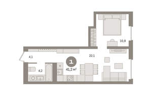 1-к квартира, вторичка, 41м2, 2/8 этаж