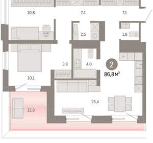 2-к квартира, вторичка, 87м2, 7/8 этаж