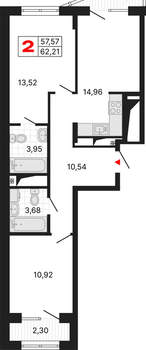 2-к квартира, вторичка, 62м2, 6/25 этаж