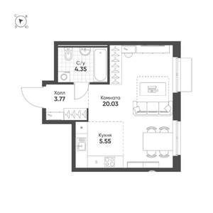 Студия квартира, строящийся дом, 34м2, 3/25 этаж