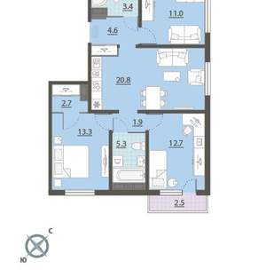 3-к квартира, вторичка, 76м2, 20/24 этаж