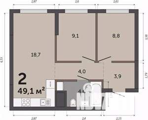 2-к квартира, строящийся дом, 49м2, 9/30 этаж