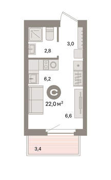 Студия квартира, вторичка, 22м2, 2/16 этаж
