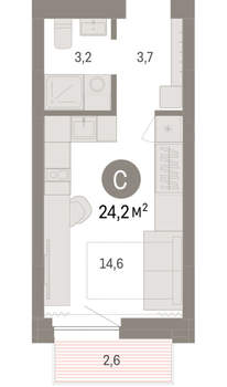 Студия квартира, вторичка, 24м2, 6/16 этаж