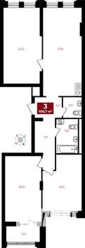 3-к квартира, строящийся дом, 109м2, 20/32 этаж