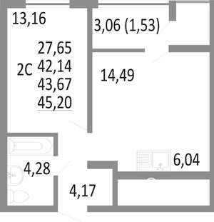 2-к квартира, вторичка, 44м2, 18/18 этаж