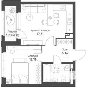 1-к квартира, строящийся дом, 41м2, 7/16 этаж