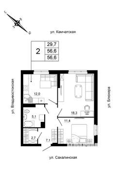2-к квартира, вторичка, 57м2, 14/24 этаж