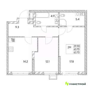 2-к квартира, вторичка, 64м2, 8/31 этаж