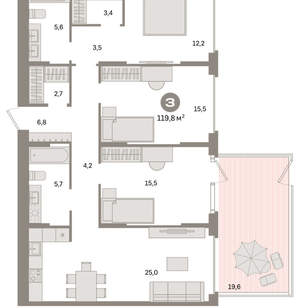 3-к квартира, вторичка, 120м2, 2/16 этаж