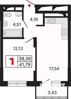 1-к квартира, вторичка, 42м2, 12/25 этаж