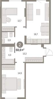 2-к квартира, вторичка, 69м2, 9/9 этаж