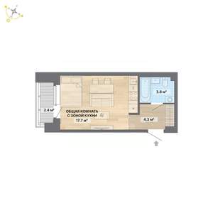 1-к квартира, строящийся дом, 28м2, 4/4 этаж