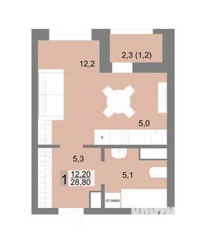 1-к квартира, вторичка, 29м2, 18/25 этаж