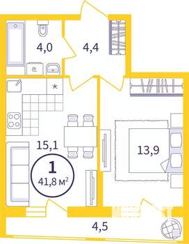 1-к квартира, вторичка, 40м2, 5/8 этаж