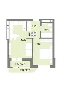 1-к квартира, вторичка, 41м2, 14/22 этаж