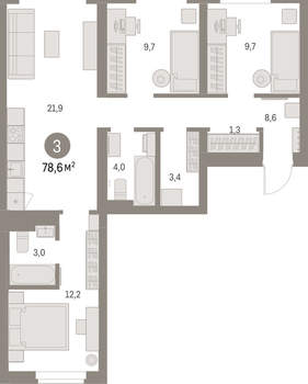 3-к квартира, вторичка, 79м2, 4/9 этаж