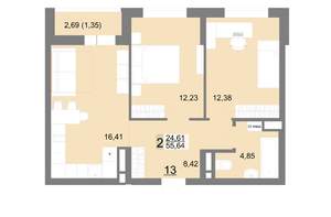 2-к квартира, вторичка, 56м2, 4/22 этаж