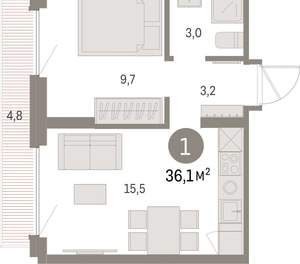 1-к квартира, вторичка, 36м2, 9/9 этаж