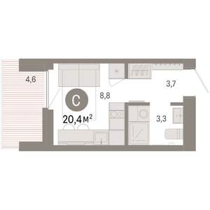 Студия квартира, вторичка, 20м2, 7/9 этаж