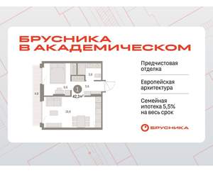 1-к квартира, вторичка, 42м2, 5/9 этаж