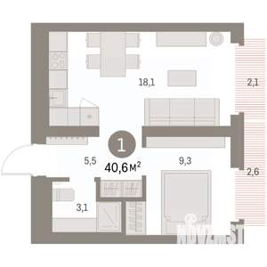 1-к квартира, вторичка, 42м2, 3/9 этаж