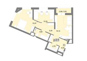 2-к квартира, строящийся дом, 64м2, 2/22 этаж