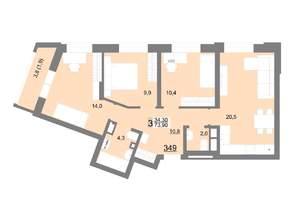 3-к квартира, вторичка, 74м2, 17/18 этаж