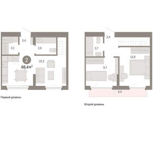 2-к квартира, вторичка, 66м2, 8/9 этаж