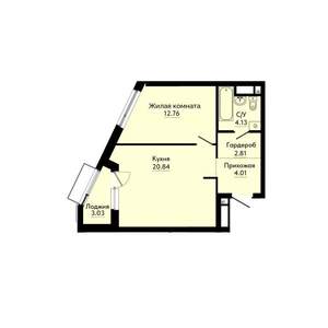 1-к квартира, строящийся дом, 46м2, 4/30 этаж