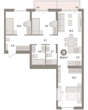 3-к квартира, вторичка, 85м2, 7/9 этаж
