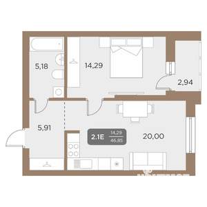 2-к квартира, вторичка, 47м2, 15/24 этаж