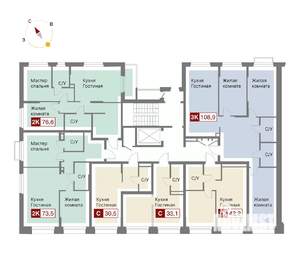 2-к квартира, вторичка, 74м2, 2/8 этаж