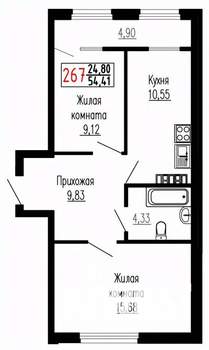 2-к квартира, строящийся дом, 54м2, 20/27 этаж