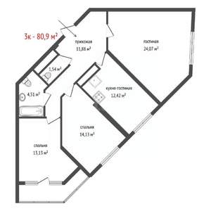 3-к квартира, вторичка, 81м2, 15/20 этаж