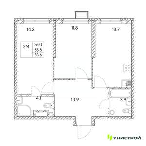 2-к квартира, вторичка, 59м2, 9/31 этаж