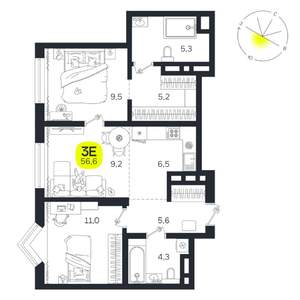 3-к квартира, вторичка, 57м2, 14/27 этаж