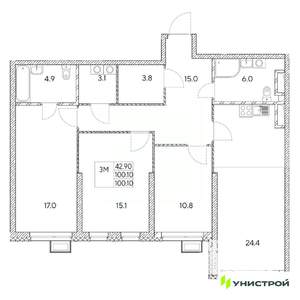 3-к квартира, вторичка, 100м2, 14/31 этаж