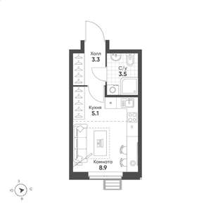 Студия квартира, вторичка, 21м2, 8/15 этаж