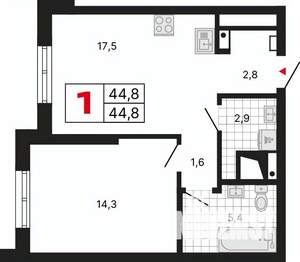 1-к квартира, вторичка, 45м2, 9/29 этаж