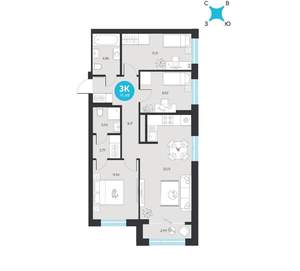 3-к квартира, вторичка, 76м2, 7/22 этаж