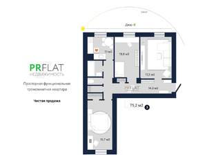 3-к квартира, вторичка, 75м2, 1/4 этаж