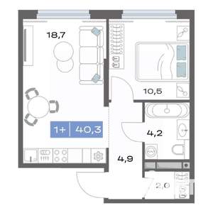 1-к квартира, строящийся дом, 40м2, 3/20 этаж
